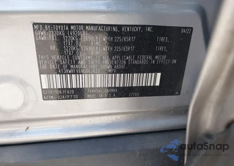 2022 Toyota Rav4 Hybrid Xle из США, поврежденный, VIN 4T3RWRFV6NU063622